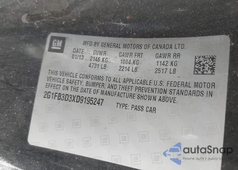 2013 Chevrolet Camaro 1Lt z USA, uszkodzony, nr VIN 2G1FB3D3XD9195247